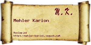 Mehler Karion névjegykártya